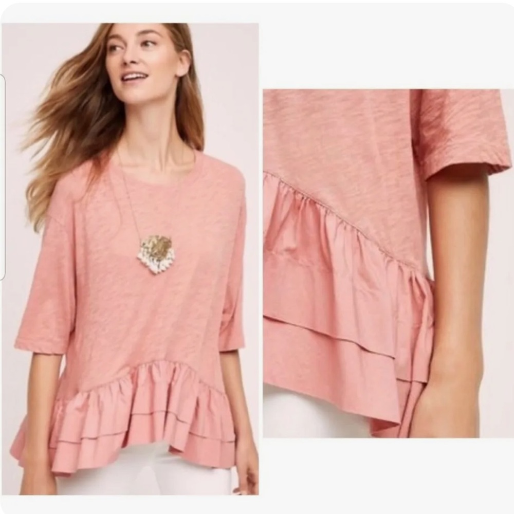 Anthropologie Pink Ruffle Hem Top